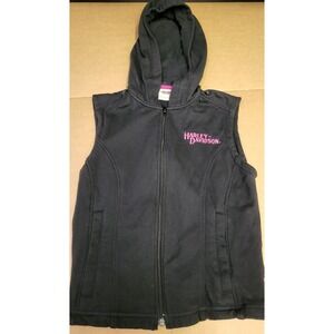 Harley Davidson Hooded Vest Sleeveless Jacket Black‎ Full Zip Woman Small